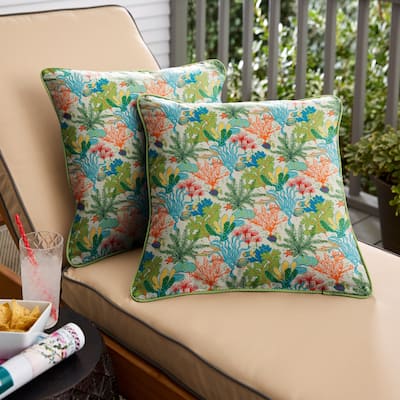 Blue Green Seascape with Apple Green Indoor/Outdoor Square Pillows Set of 2