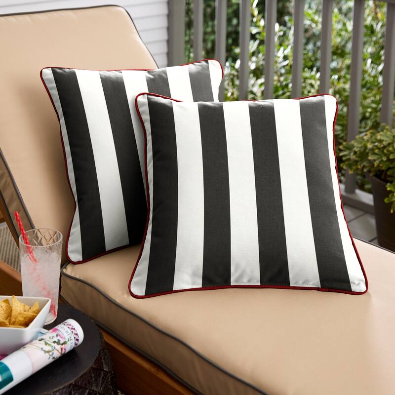 Roah Black White Stripes with Jockey Red Indoor/Outdoor Square Pillows (Set of 2) by Havenside Home