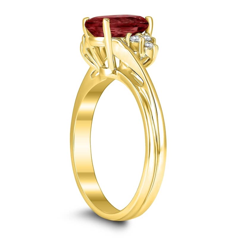 8X6MM Garnet and Diamond Twist Ring in 10K Yellow Gold