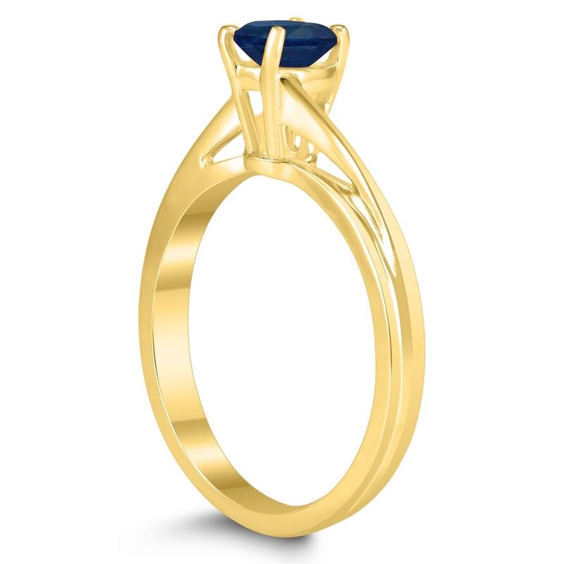 Solitaire Oval 6X4MM Sapphire Gemstone Twist Ring in 10K Yellow Gold