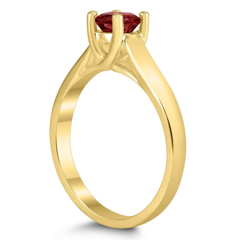 Round 5MM Garnet Cathedral Solitaire Ring in 10K Yellow Gold