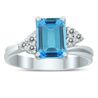 8X6MM Blue Topaz and Diamond Twist Ring in 10K White Gold