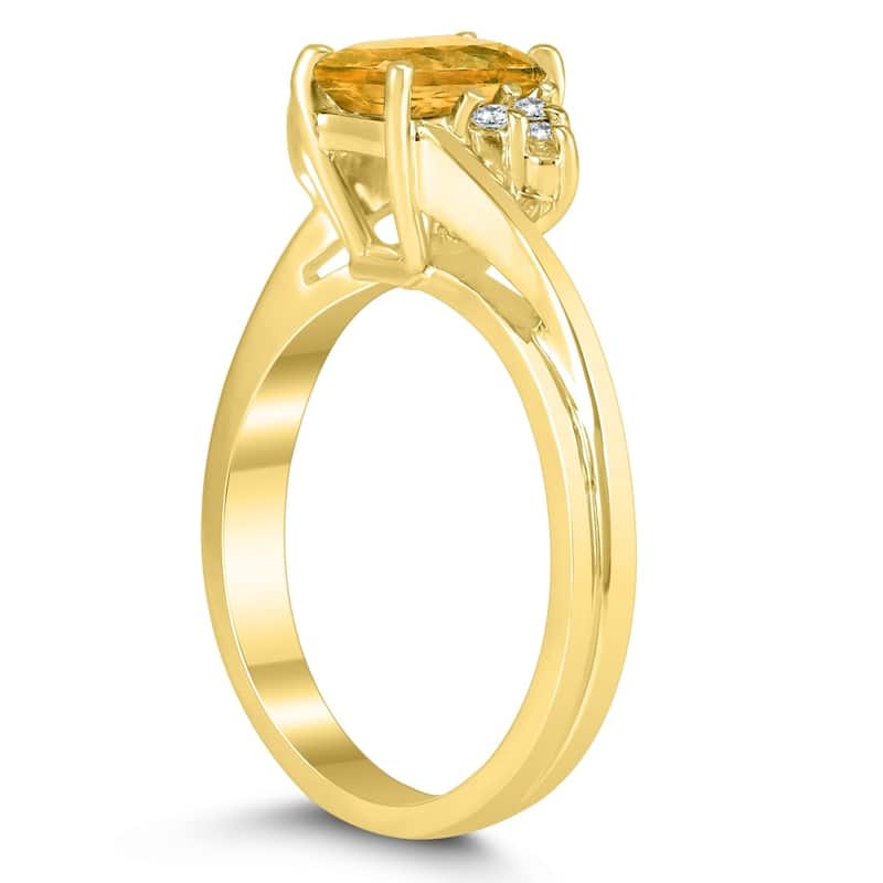 7X5MM Citrine and Diamond Twist Ring in 10K Yellow Gold
