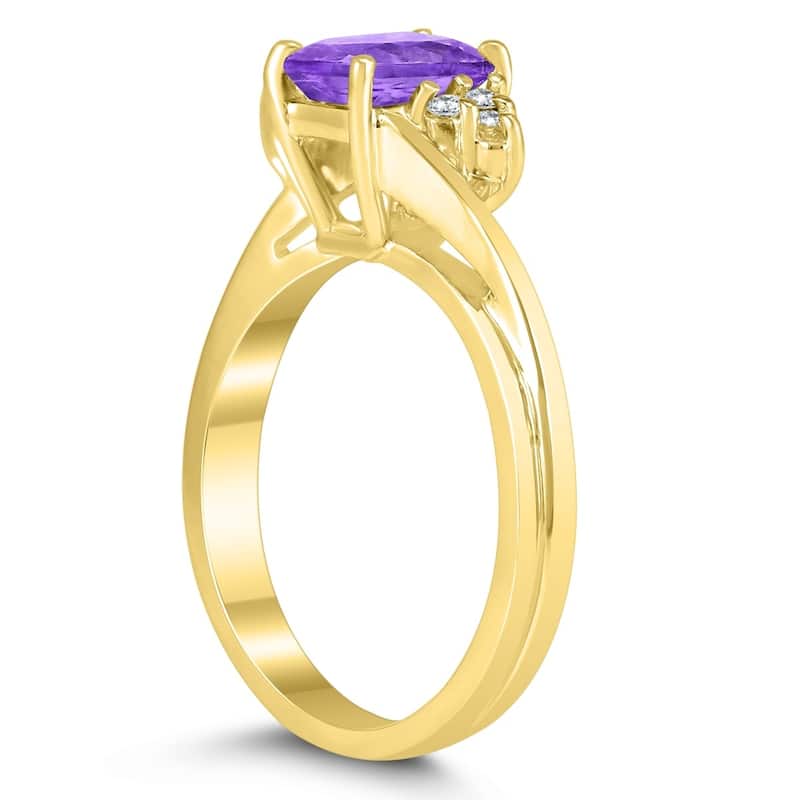 7X5MM Amethyst and Diamond Twist Ring in 10K Yellow Gold