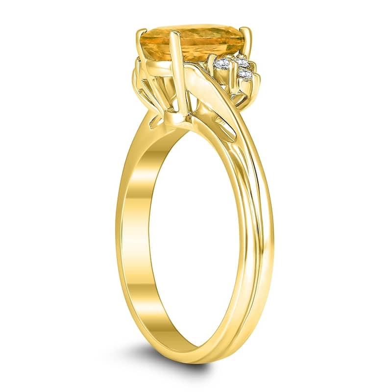 8X6MM Citrine and Diamond Twist Ring in 10K Yellow Gold