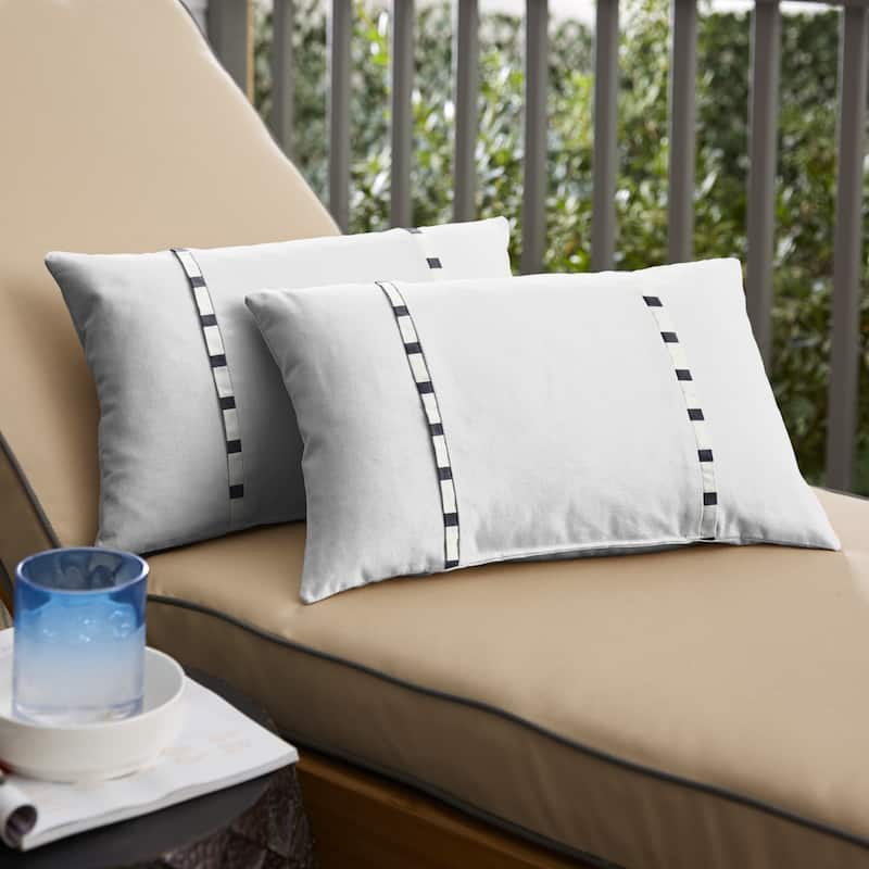 Sunbrella White with Blue Stripes Indoor/Outdoor Lumbar Pillows Set of 2