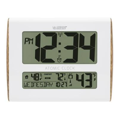 La Crosse Technology 513-1919-INT Digital Atomic Faux Wood Sided Wall Clock with Temperature and Indoor Humidity
