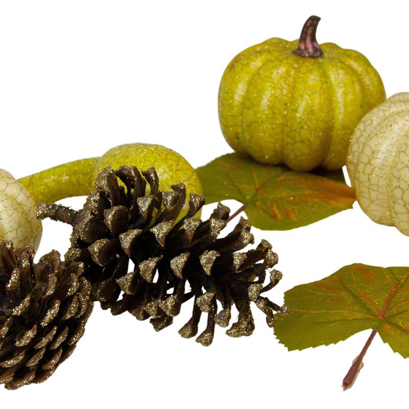 Set of 12 Crackled and Glittered Fall Pumpkin Gourd Berry Pine Cone Decoration Set