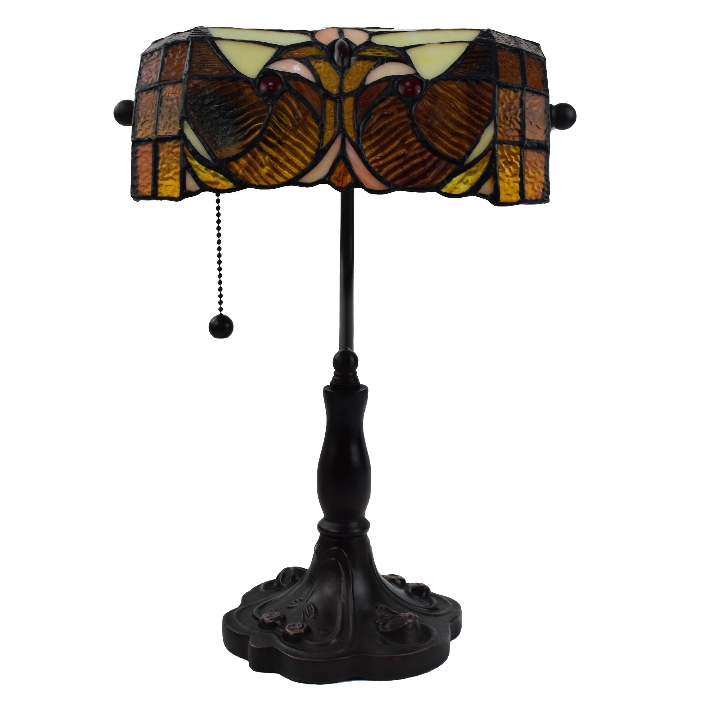 Shop Tiffany Style Table Lamp Floral 13 Tall Stained Glass Tan