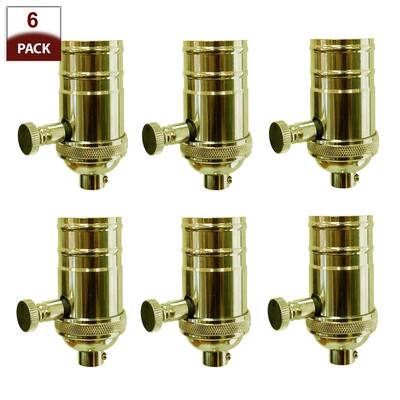 Royal Designs Dimmer Lamp Socket with Shell and Turn Knob, E26 Medium Base - Polished Brass, 6 Pack