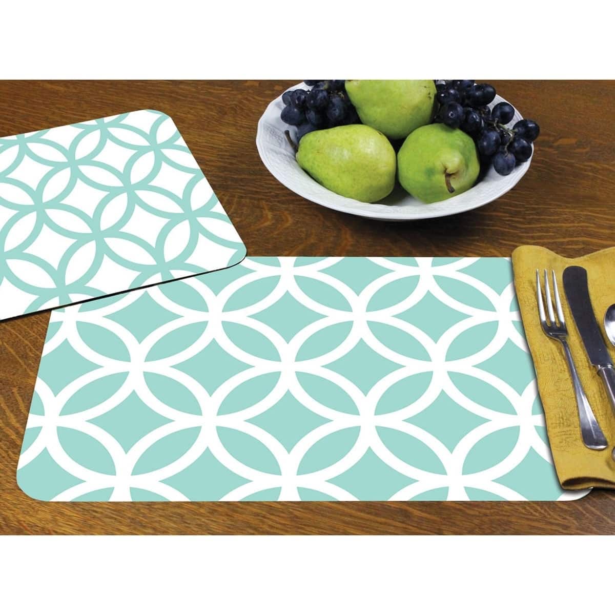 Reversible Wipeclean Plastic Placemats Set of 4 Pastel Circles On