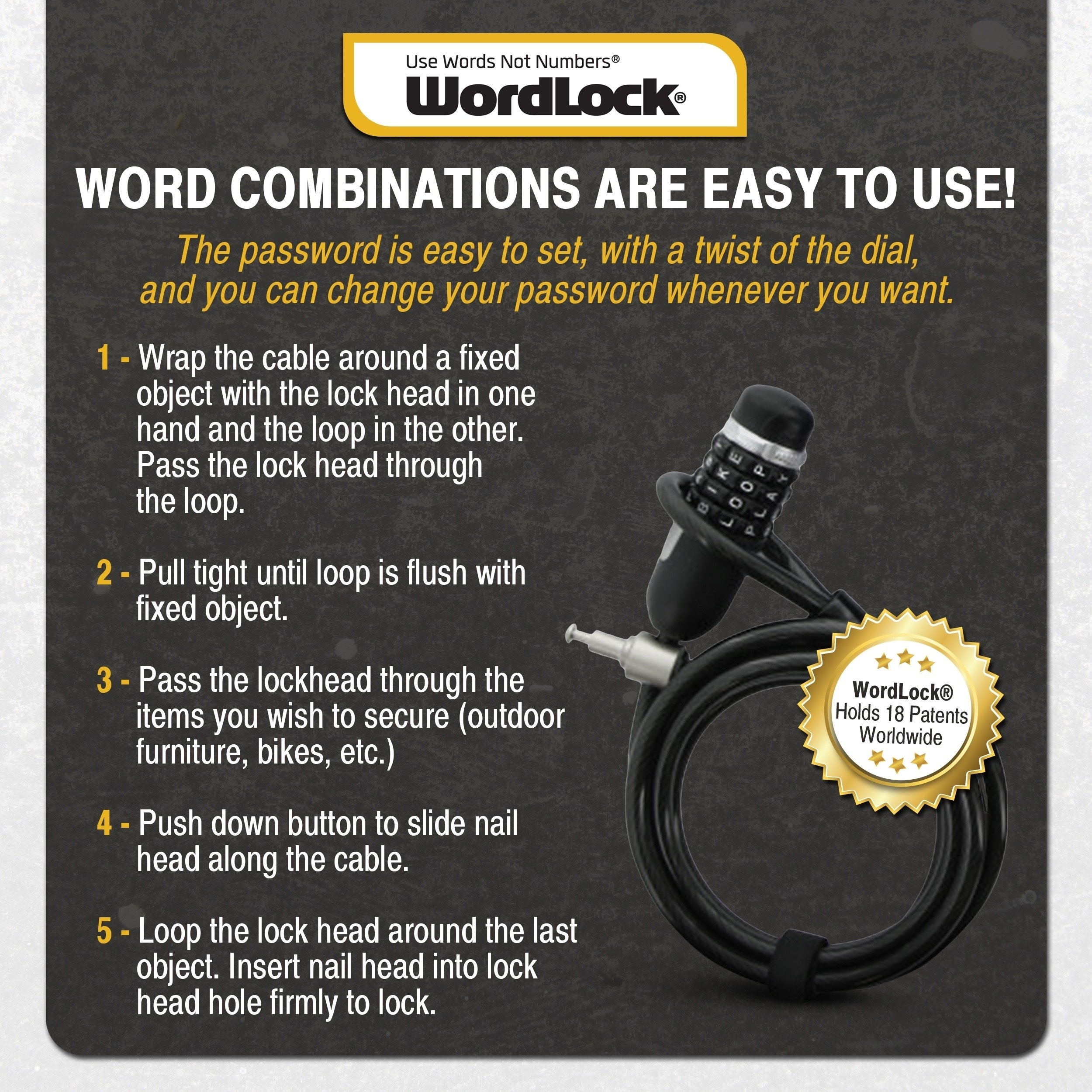 Shop Wordlock 7 Combination Flexible Steel Cable Bike Lock Overstock 29811396