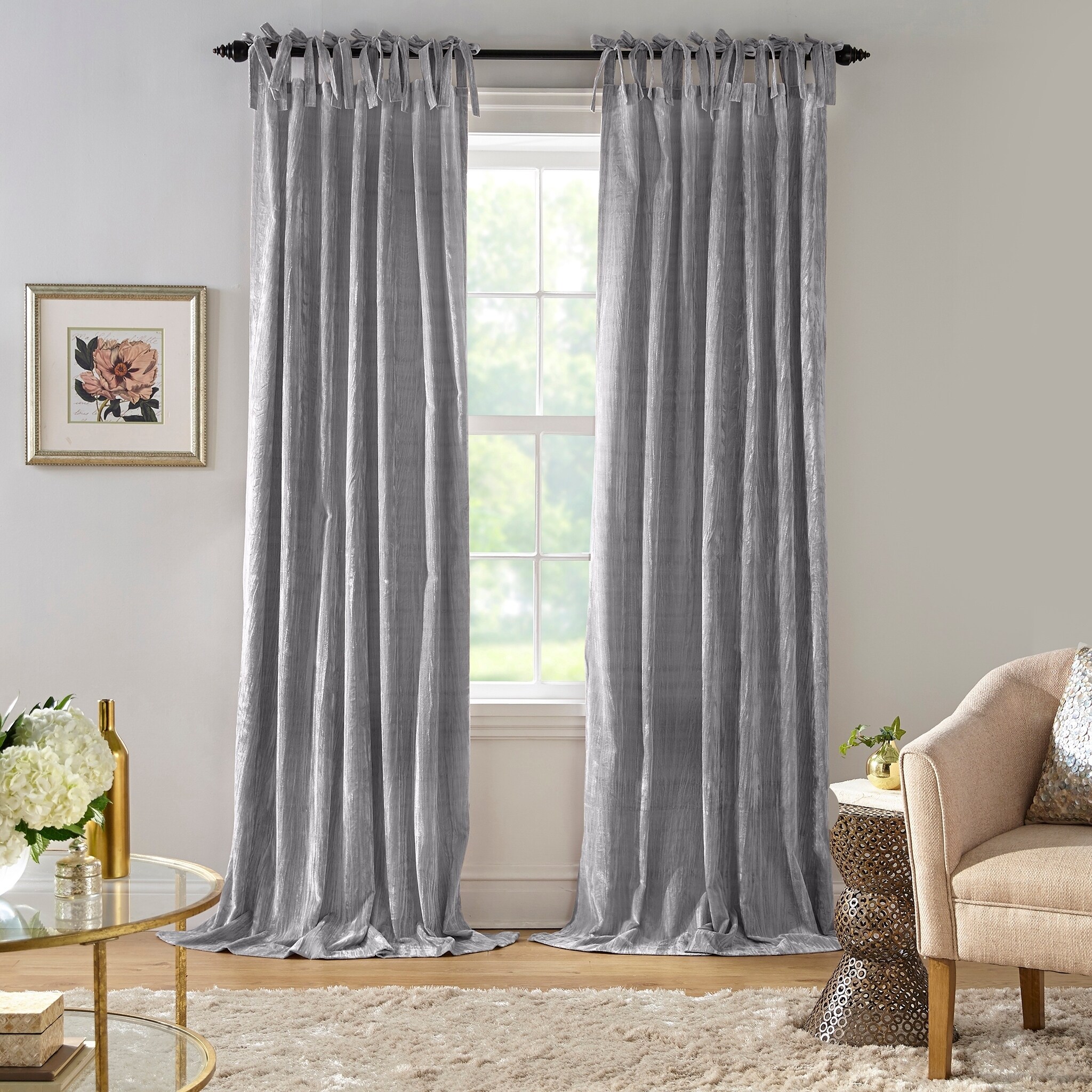 Shop Korena Tie Top Crushed Velvet Window Curtain Free Shipping