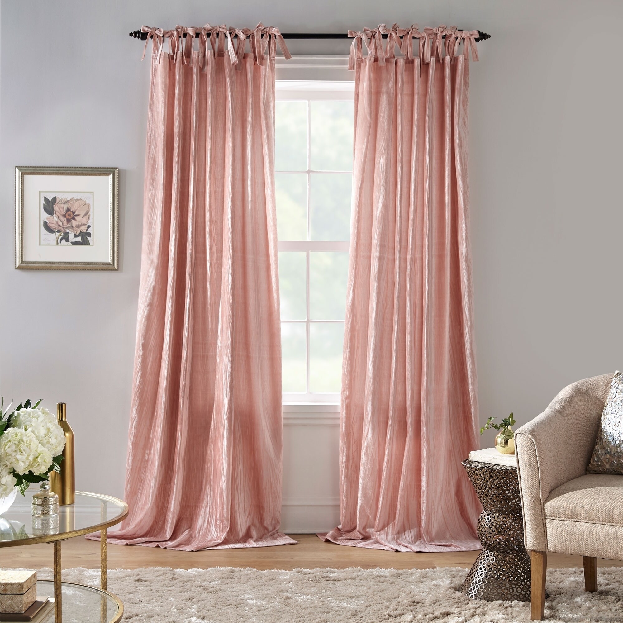 Korena Tie Top Crushed Velvet Window Curtain Korena Tie Top Crushed Velvet