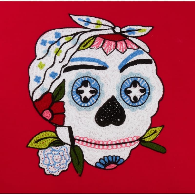 Pom Pom Trimmed Sugar Skull Pillow