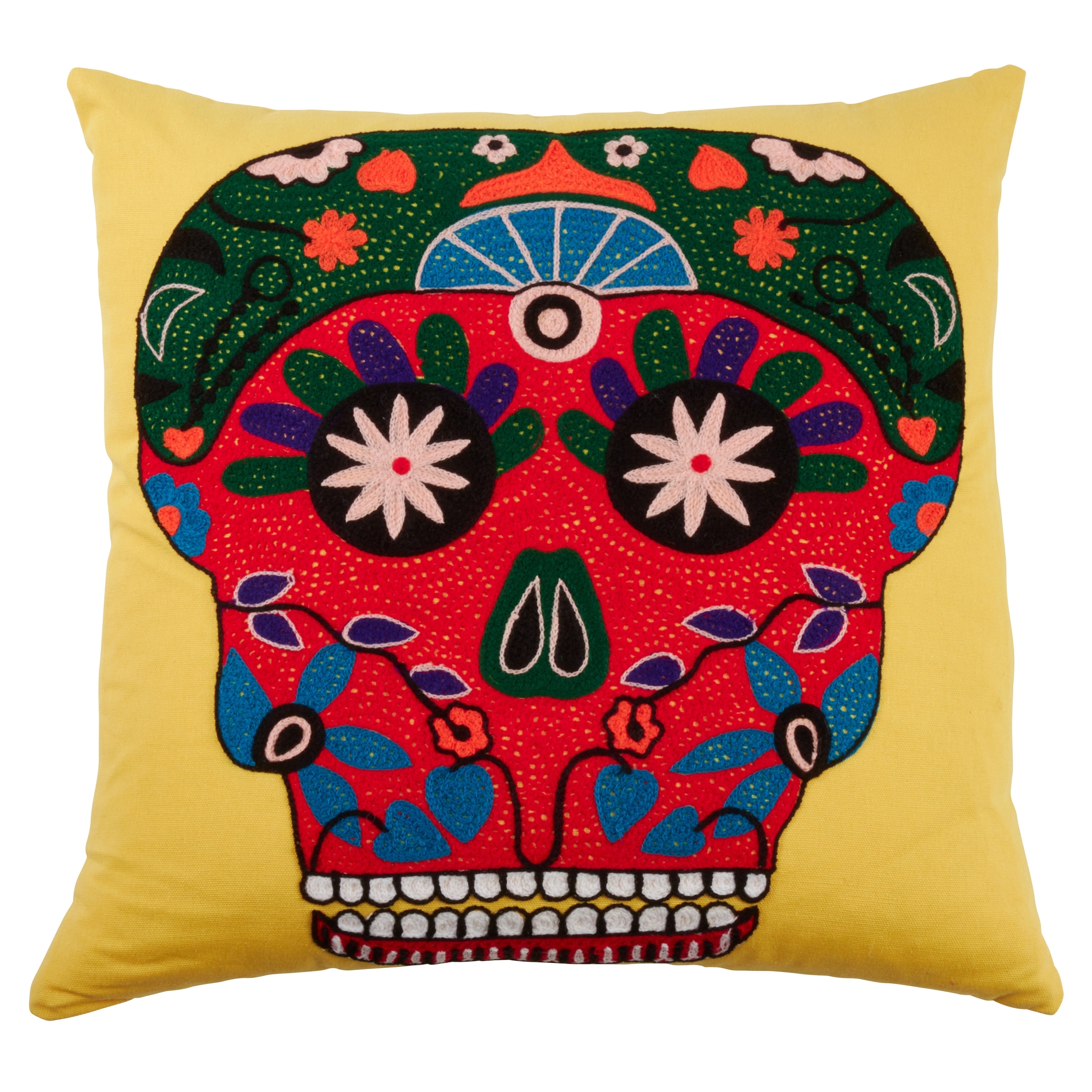 Saro Lifestyle Bright Sugar Skull Design Pillow