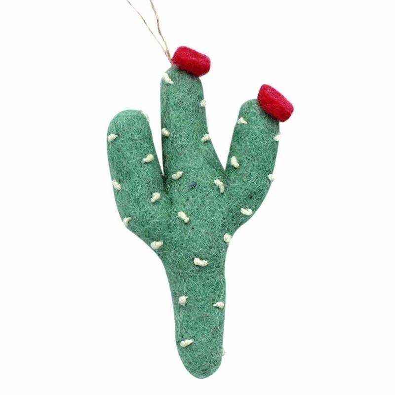 Handmade Felted Wool Cactus Christmas Ornaments
