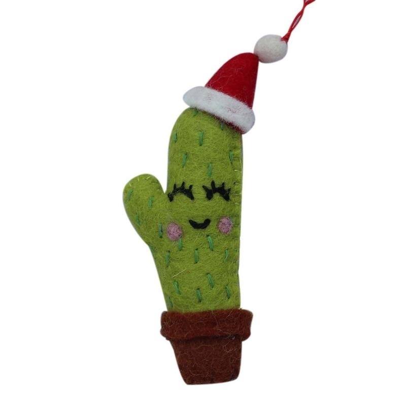 Handmade Felted Wool Cactus Christmas Ornaments