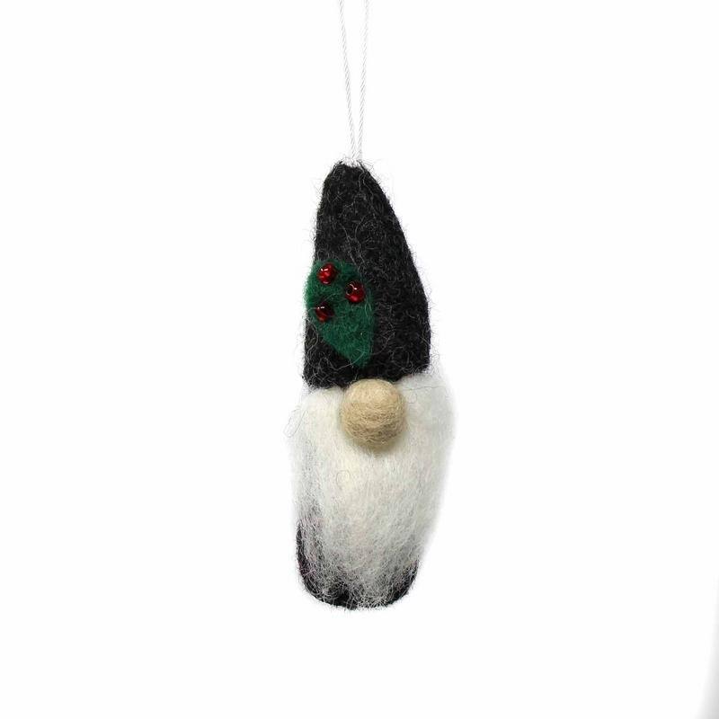 Handmade Felted Wool Christmas Gnome Ornaments, Set of 3 - Red,Grey,Green