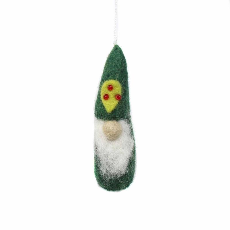 Handmade Felted Wool Christmas Gnome Ornaments, Set of 3 - Red,Grey,Green