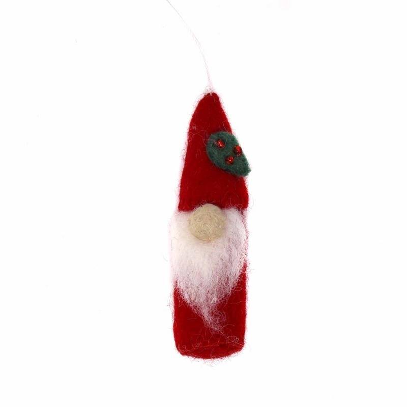 Handmade Felted Wool Christmas Gnome Ornaments, Set of 3 - Red,Grey,Green