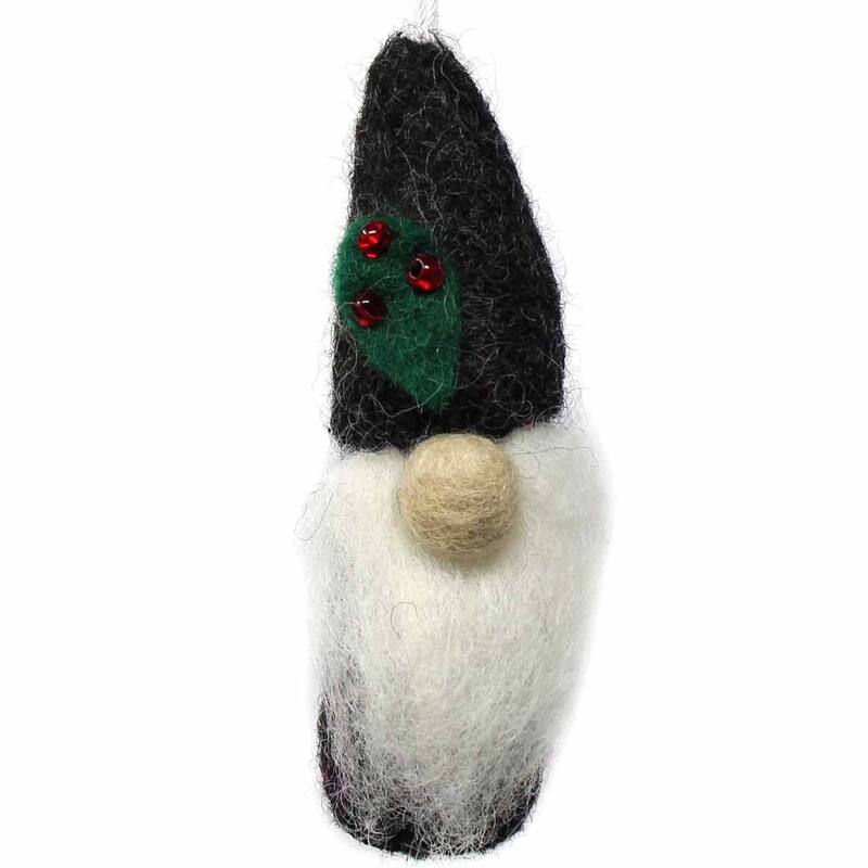 Handmade Felted Wool Christmas Gnome Ornament - Handmade - Grey - Wool