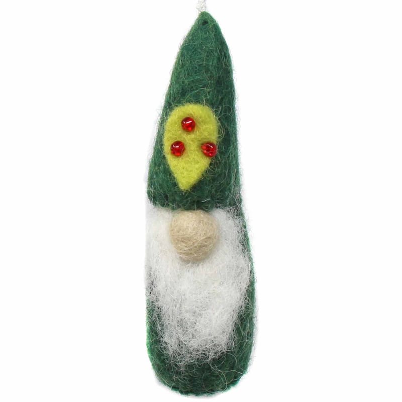 Handmade Felted Wool Christmas Gnome Ornament - Handmade - Green - Wool