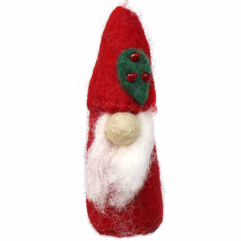 Handmade Felted Wool Christmas Gnome Ornament - Handmade - Red - Wool