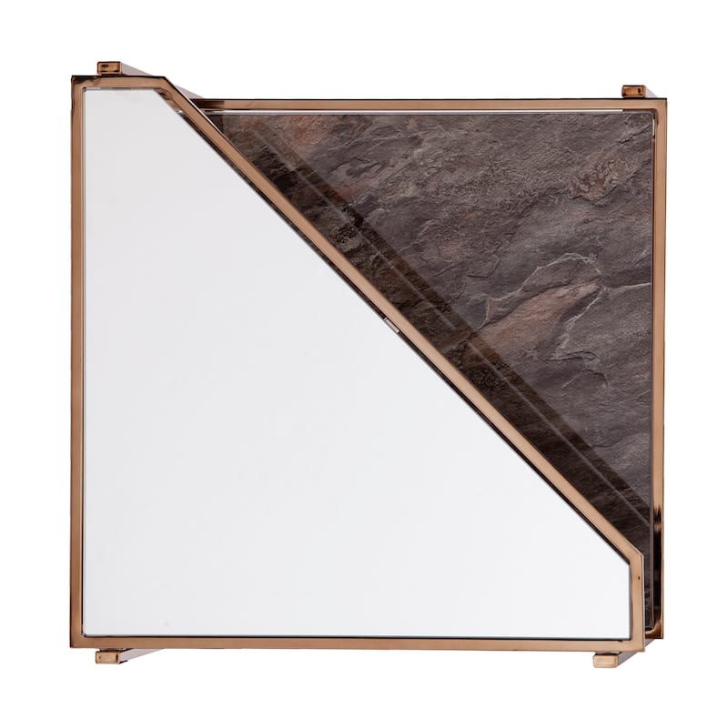 Silver Orchid Tarton Mirrored Side Table w/ Faux Stone Glass