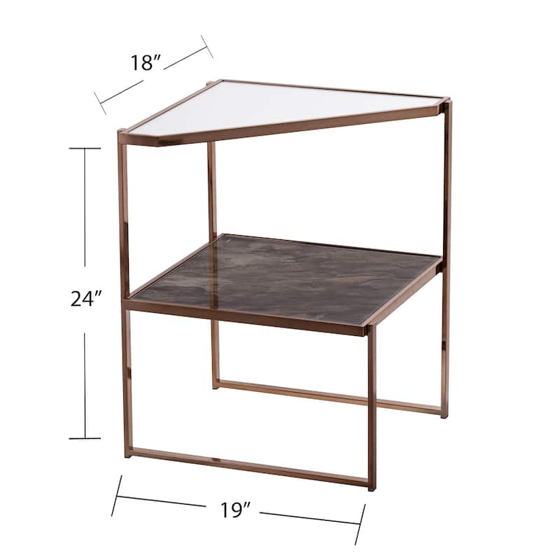 Silver Orchid Tarton Mirrored Side Table w/ Faux Stone Glass