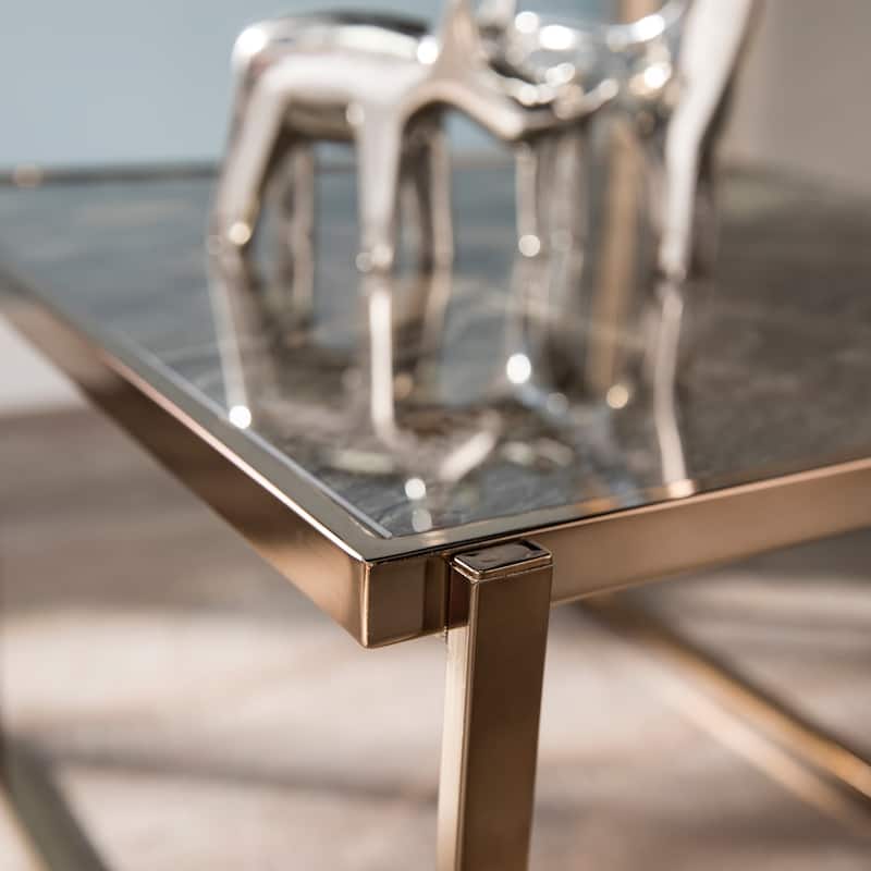 Silver Orchid Tarton Mirrored Side Table w/ Faux Stone Glass
