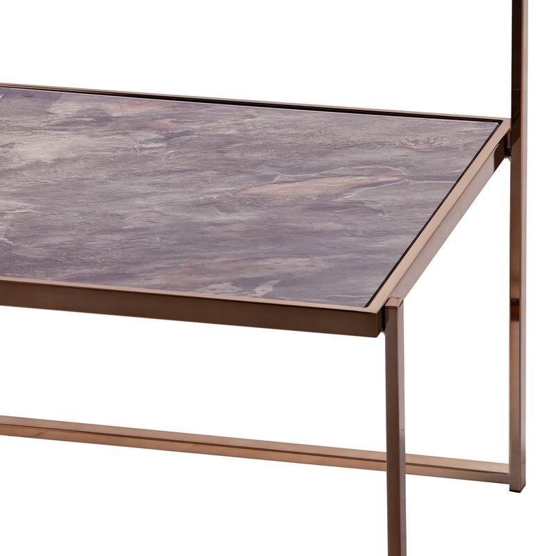 Silver Orchid Tarton Mirrored Side Table w/ Faux Stone Glass