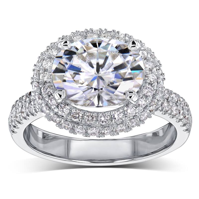 Annello by Kobelli 14k Gold 3 3/4ct TGW Oval Moissanite and Diamond Double Halo East-West Engagement Ring (HI/VS, GH/I)