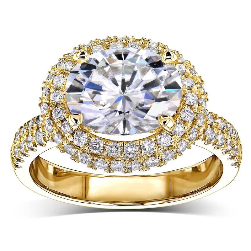 Annello by Kobelli 14k Gold 3 3/4ct TGW Oval Moissanite and Diamond Double Halo East-West Engagement Ring (HI/VS, GH/I)
