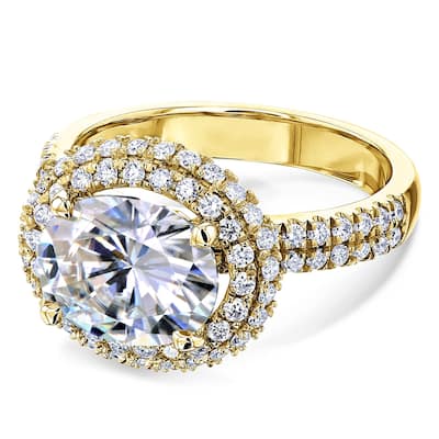 Annello by Kobelli 14k Gold 3 3/4ct TGW Oval Moissanite and Diamond Double Halo East-West Engagement Ring (HI/VS, GH/I)