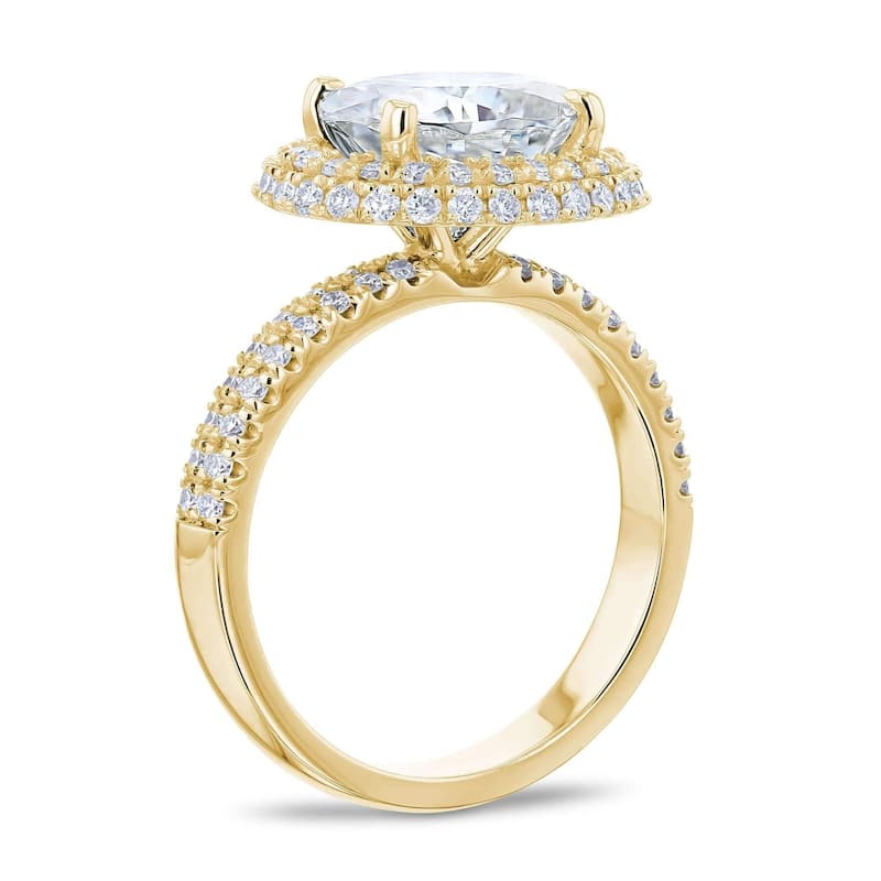 Annello by Kobelli 14k Gold 3 3/4ct TGW Oval Moissanite and Diamond Double Halo East-West Engagement Ring (HI/VS, GH/I)