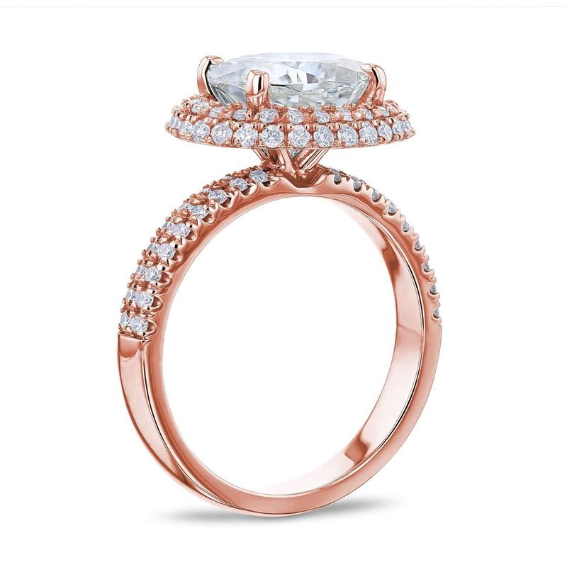 Annello by Kobelli 14k Gold 3 3/4ct TGW Oval Moissanite and Diamond Double Halo East-West Engagement Ring (HI/VS, GH/I)