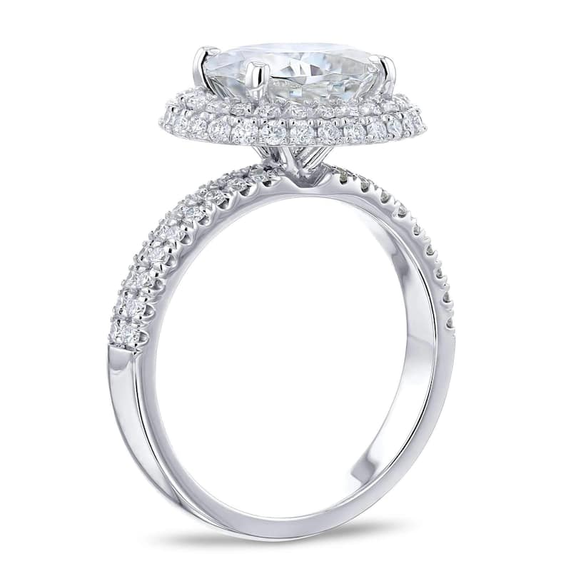 Annello by Kobelli 14k Gold 3 3/4ct TGW Oval Moissanite and Diamond Double Halo East-West Engagement Ring (HI/VS, GH/I)