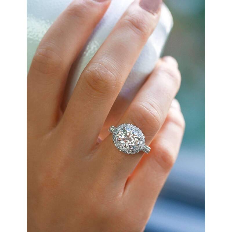 Annello by Kobelli 14k Gold 3 3/4ct TGW Oval Moissanite and Diamond Double Halo East-West Engagement Ring (HI/VS, GH/I)