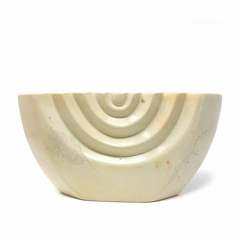 Handmade Carved Soapstone Menorah, White Etched