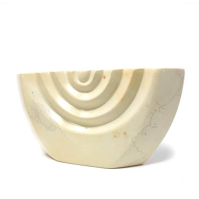 Handmade Carved Soapstone Menorah, White Etched