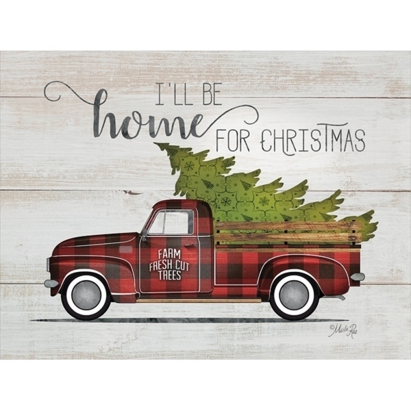 Red Truck Merry Christmas Pallet Wood Sign 18.9" x 9.6" 
