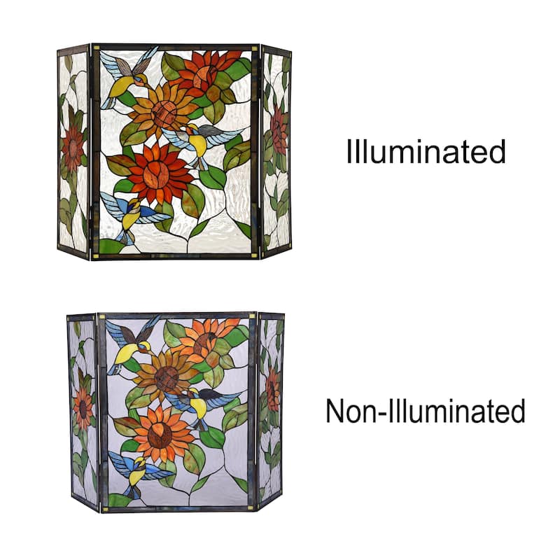 Gracewood Hollow Tsibinda Tiffany-style Floral Stained Glass 3-panel Fireplace Screen