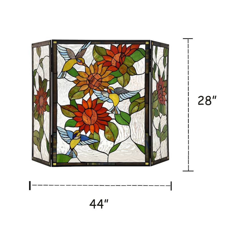 Gracewood Hollow Tsibinda Tiffany-style Floral Stained Glass 3-panel Fireplace Screen