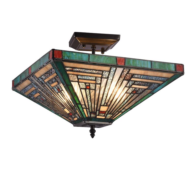 Gracewood Hollow Kamatenda 2-light Mission-style Stained Glass Semi-flush Mount