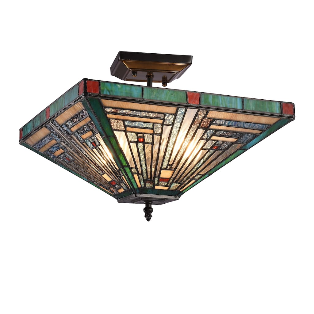 Gracewood Hollow Kamatenda 2-light Mission-style Stained Glass Semi-flush Mount