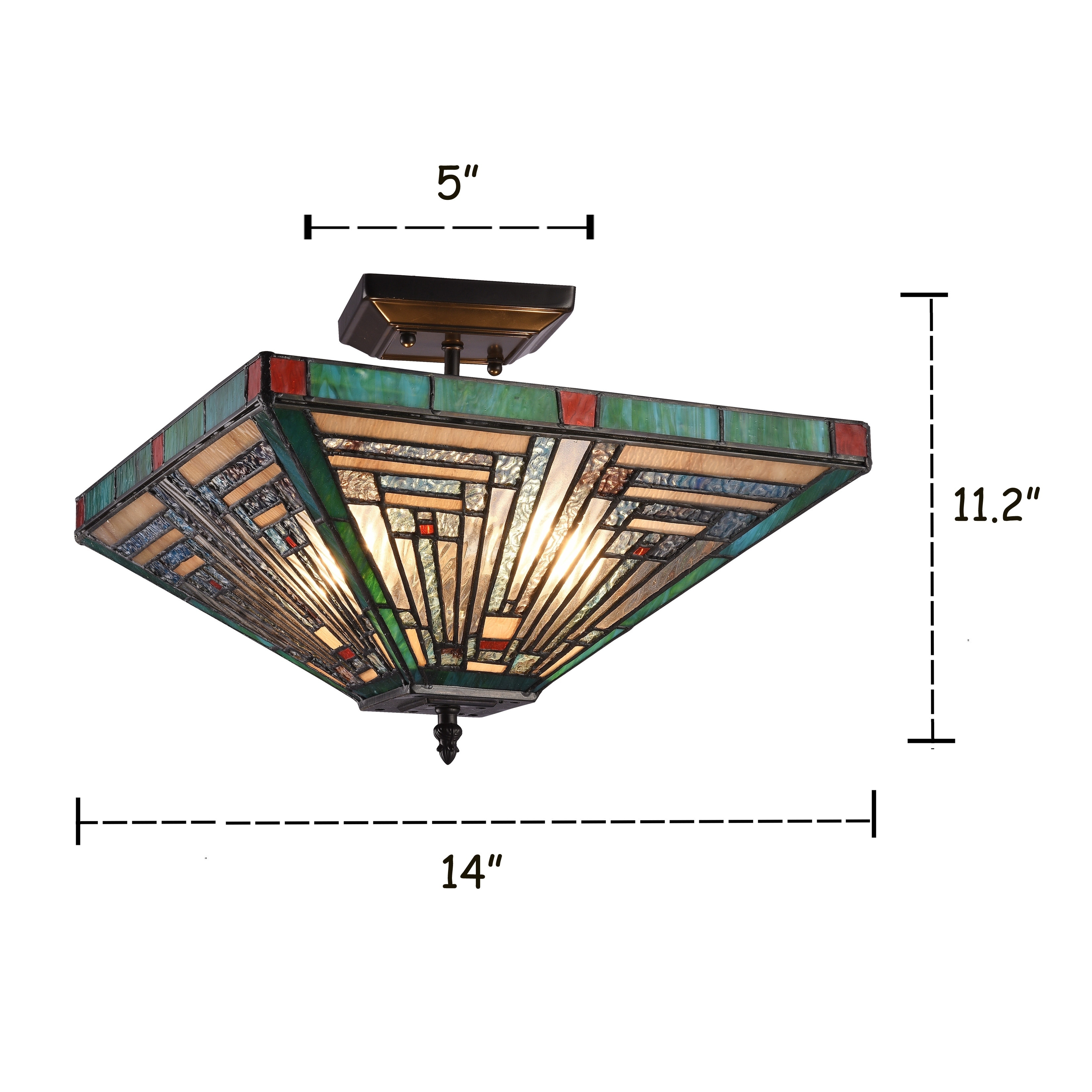 Gracewood Hollow Kamatenda 2 Light Mission Style Stained Glass Semi Flush Mount