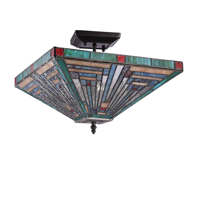Gracewood Hollow Kamatenda 2-light Mission-style Stained Glass Semi-flush Mount
