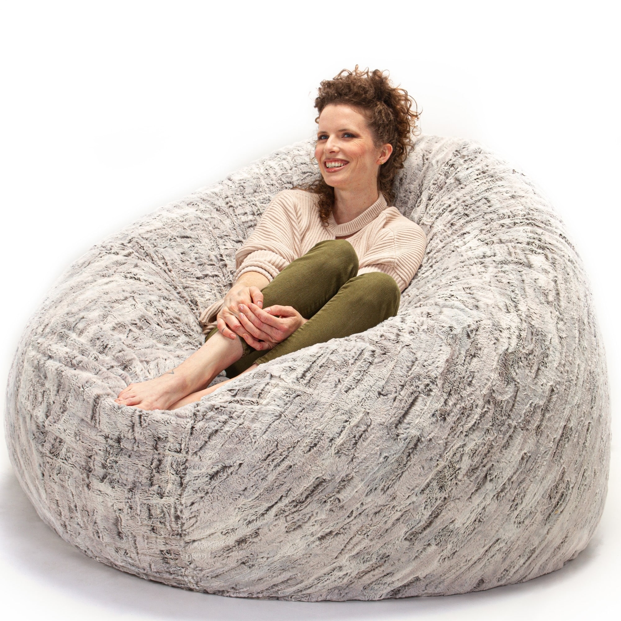 Jaxx Pillow Saxx 5.5 Foot -Huge Bean Bag Floor Pillow and Lounger, Luxe Fur, Silver Fox