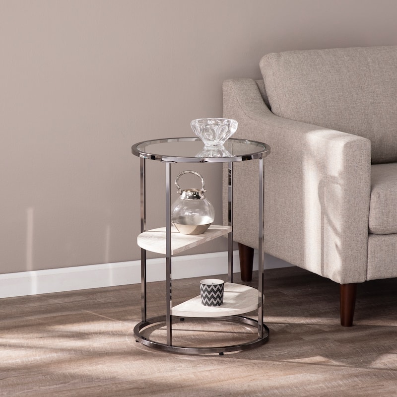 SEI Furniture Lindale Round Side Table w/ Faux Stone